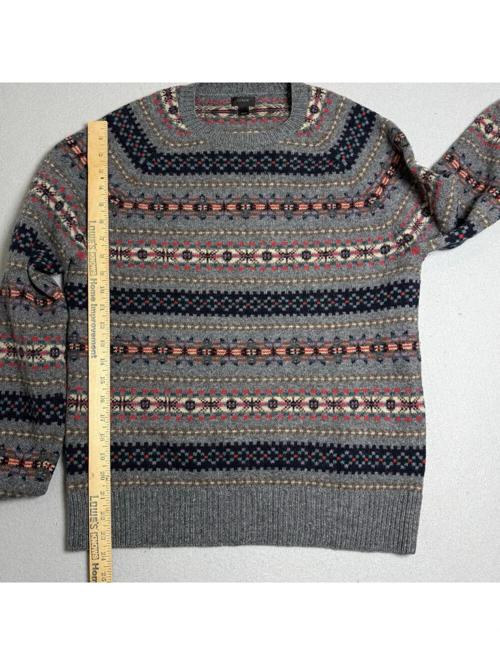 J.CREW 100% Lambswool Sweater Sz M Men's Grey Crewneck Pullover Nordic Fair Isle
